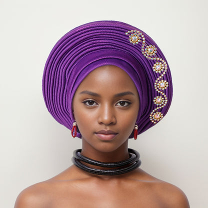 Turbante tiras laminadas de seda con brillantes