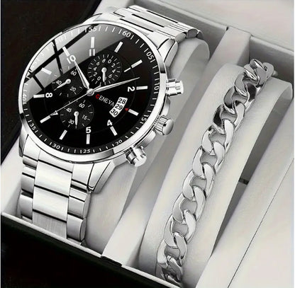 Reloj con correa y pulsera de acero   para hombre