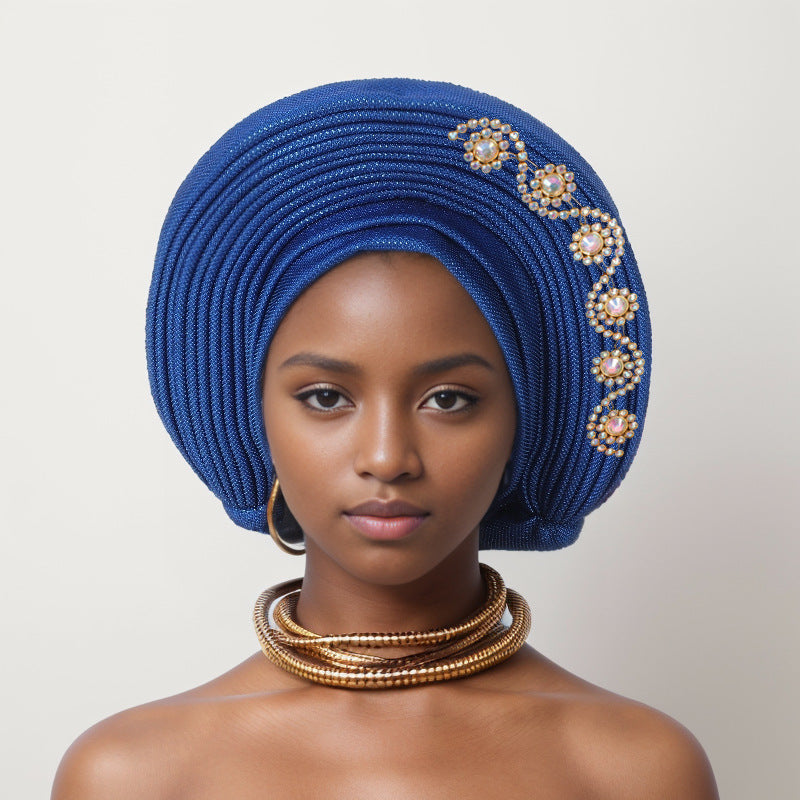 Turbante tiras laminadas de seda con brillantes