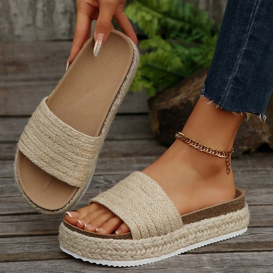 Sandalias de cuerda de cáñamo para mujer suela tipo muffin