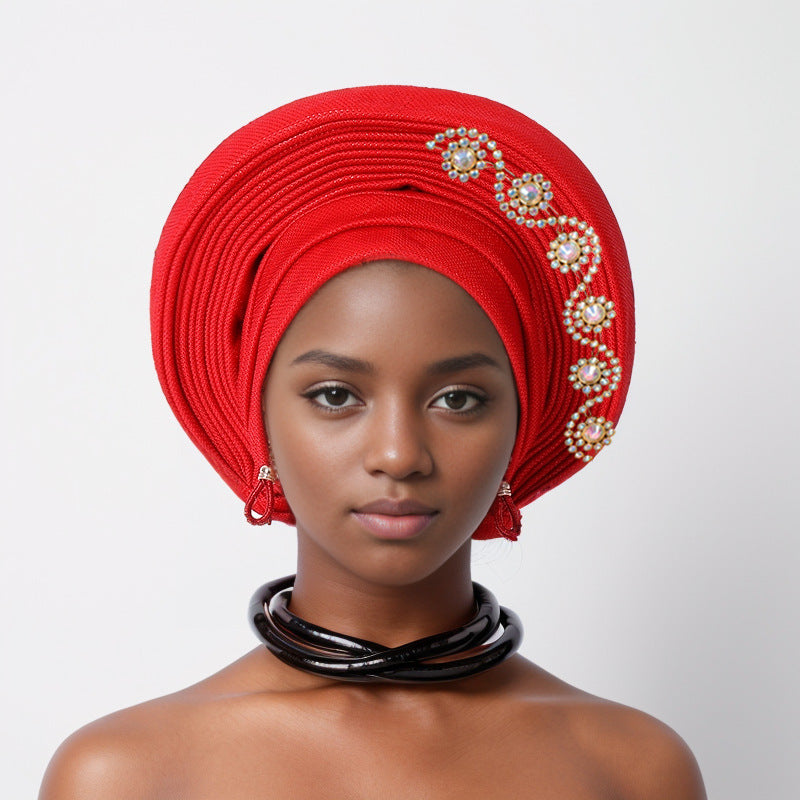 Turbante tiras laminadas de seda con brillantes