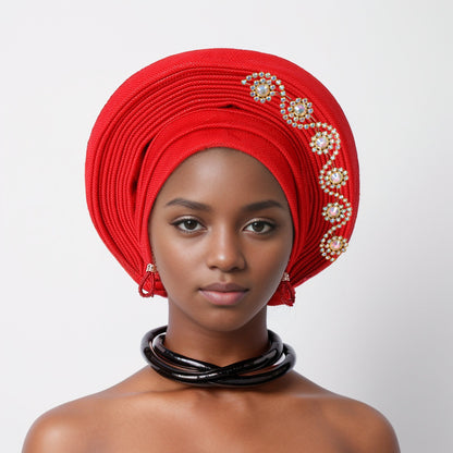 Turbante tiras laminadas de seda con brillantes