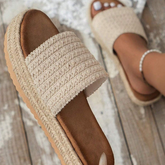 Sandalias de cuerda de cáñamo para mujer suela tipo muffin