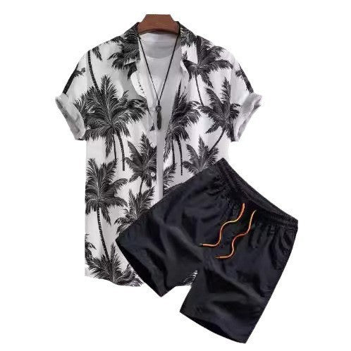 Camisa manga corta con estampado digital, cárdigan, trayectoria de playa informal