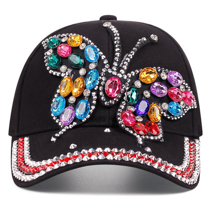 Cowboy cap with butterfly and diamond visor