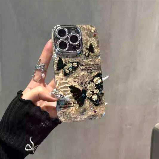 Funda para teléfono con diseño retro de mariposa marrón