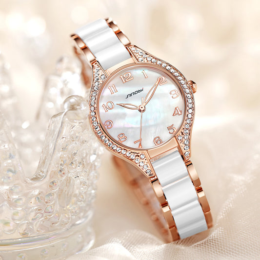 Reloj de cuarzo con correa de acero y diamantes para mujer resistente al agua