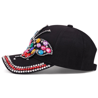 Cowboy cap with butterfly and diamond visor