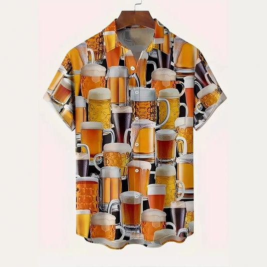 Camisa de manga corta con estampado 3D de cerveza