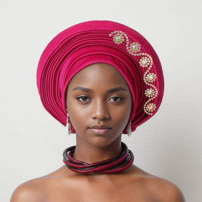 Turbante tiras laminadas de seda con brillantes