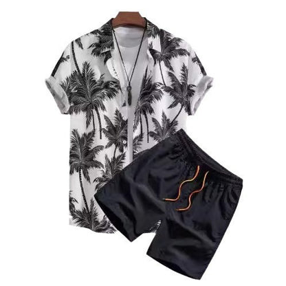 Camisa manga corta con estampado digital, cárdigan, trayectoria de playa informal