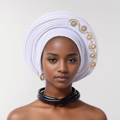 Turbante tiras laminadas de seda con brillantes