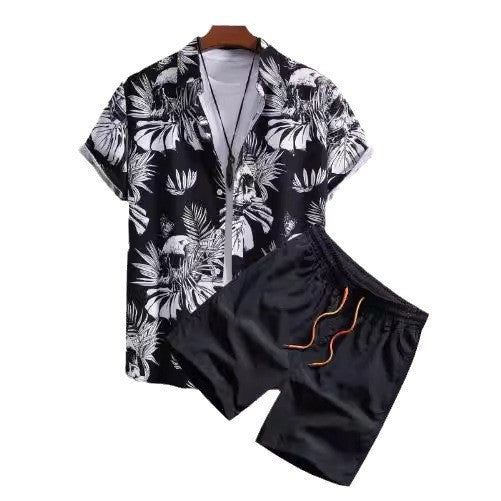 Camisa manga corta con estampado digital, cárdigan, trayectoria de playa informal