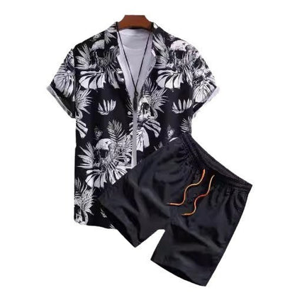 Camisa manga corta con estampado digital, cárdigan, trayectoria de playa informal