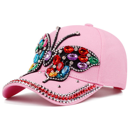 Cowboy cap with butterfly and diamond visor