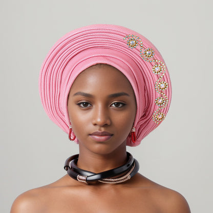 Turbante tiras laminadas de seda con brillantes