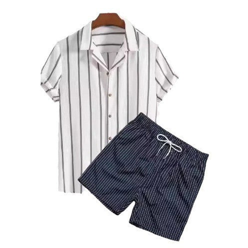 Camisa manga corta con estampado digital, cárdigan, trayectoria de playa informal