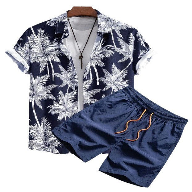 Camisa manga corta con estampado digital, cárdigan, trayectoria de playa informal