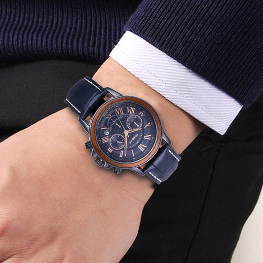 Reloj con detalle de madera para hombre cronógrafo multifuncional, no mecánico