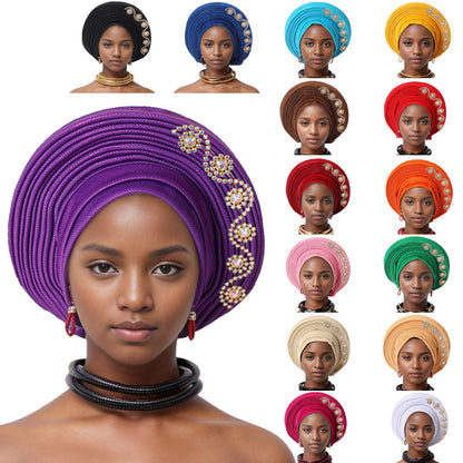 Turbante tiras laminadas de seda con brillantes