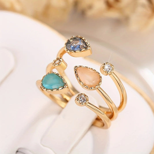 Anillo abierto irregular de estilo coreano en forma de gota