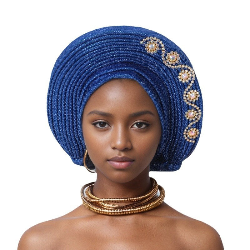 Turbante tiras laminadas de seda con brillantes