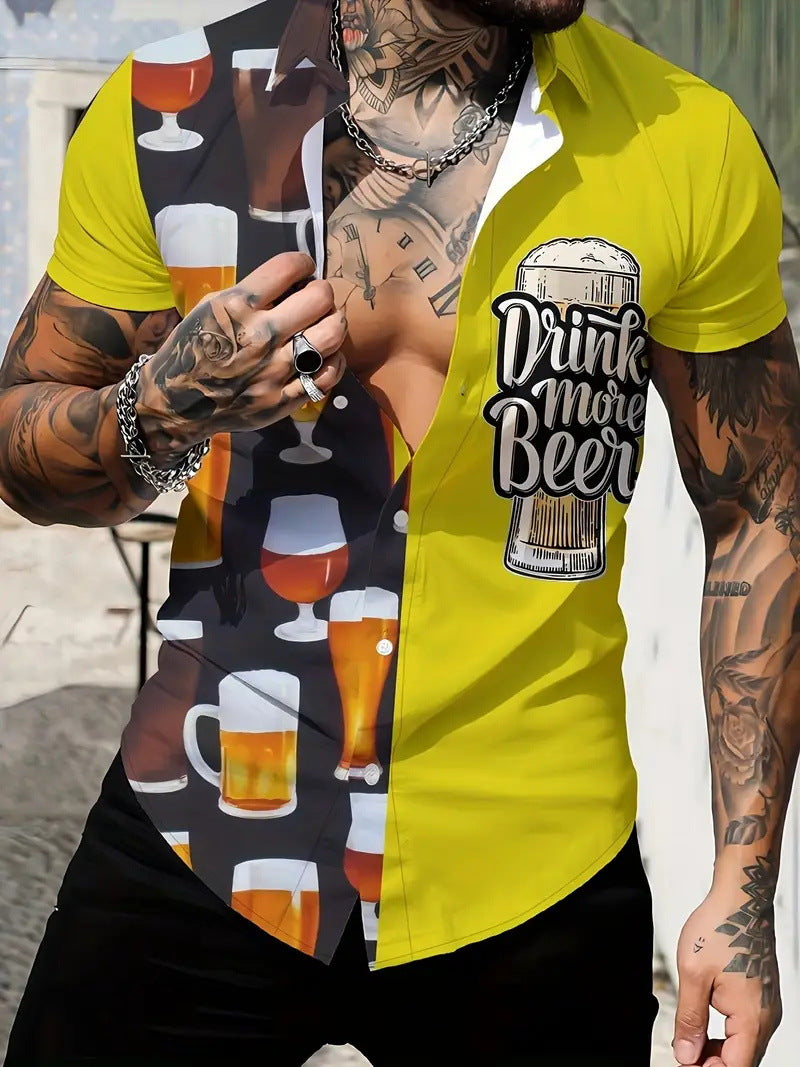 Beer 3D Print Short Sleeve Shirt