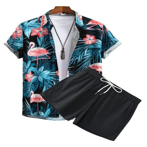 Camisa manga corta con estampado digital, cárdigan, trayectoria de playa informal