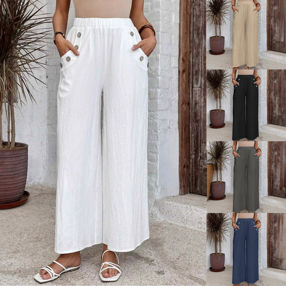 Pantalones sueltos casuales para mujer concintura alta elástica