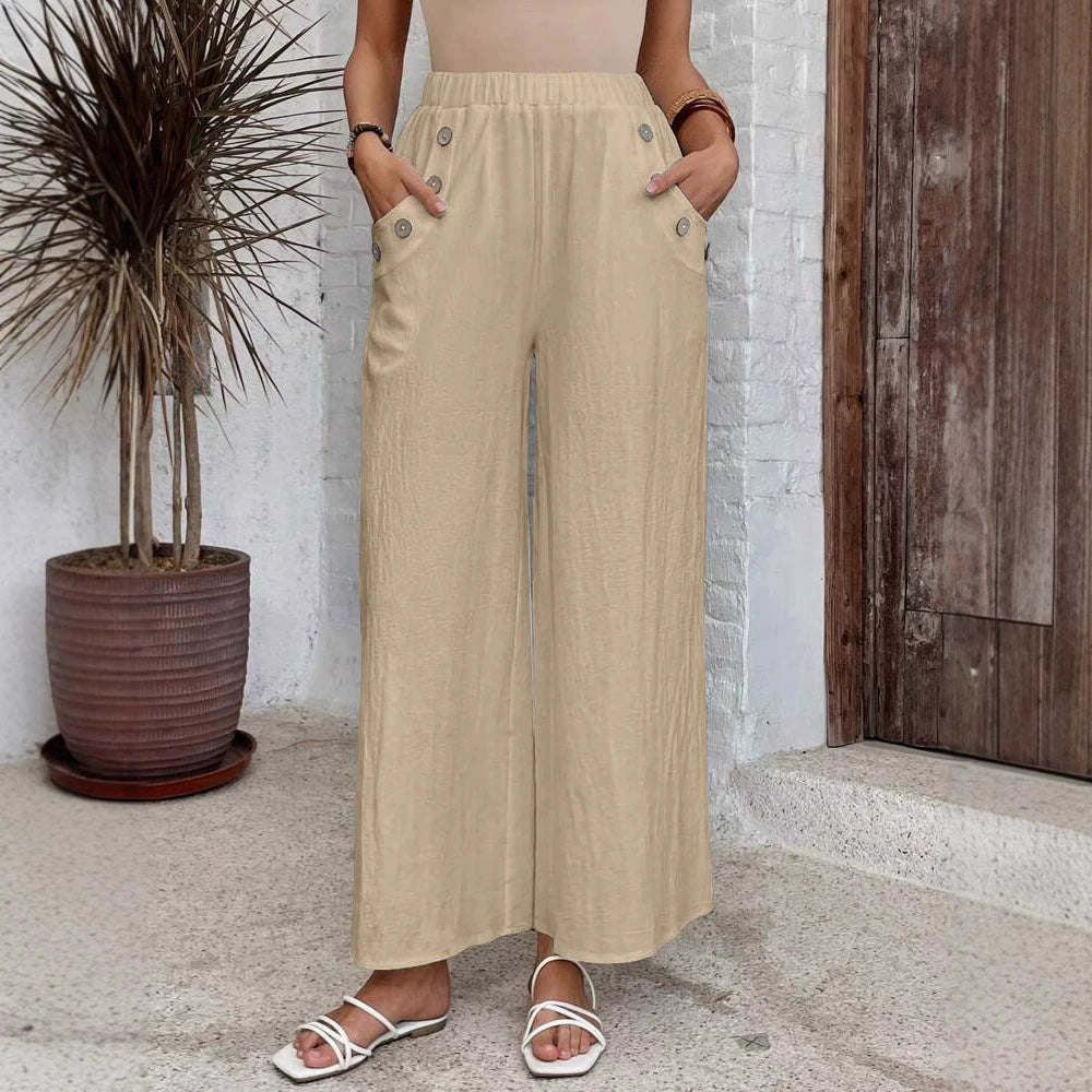 Pantalones sueltos casuales para mujer concintura alta elástica