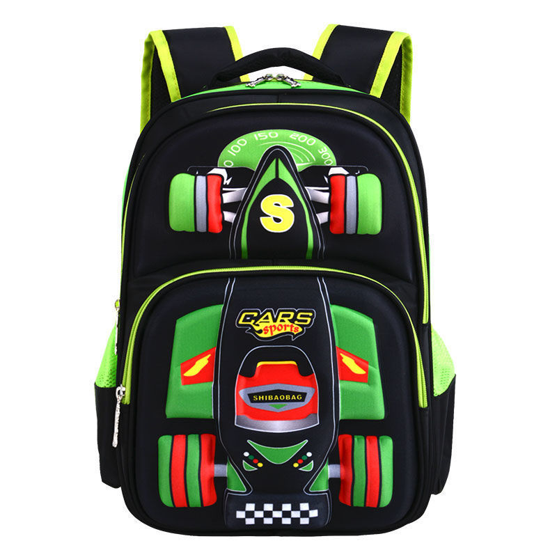 Mochila escolar con carrito tridimensional para niños de primaria.