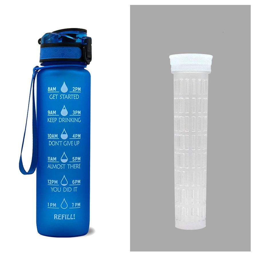 Botella de agua Tritan de 1L con marcador de tiempo y tapa a prueba de fugas