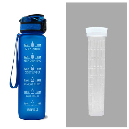 Botella de agua Tritan de 1L con marcador de tiempo y tapa a prueba de fugas