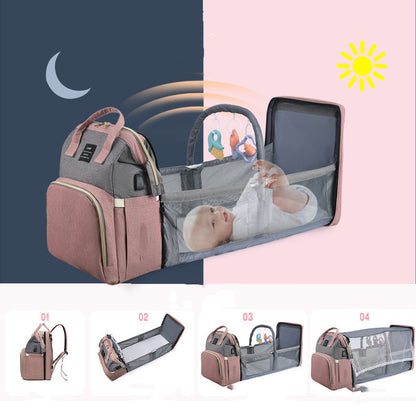 Baby diaper backpack with crib
