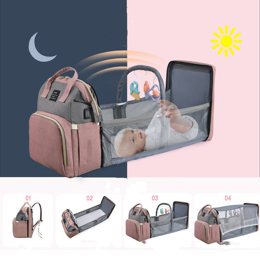 Mochila pañalera de bebe con cuna