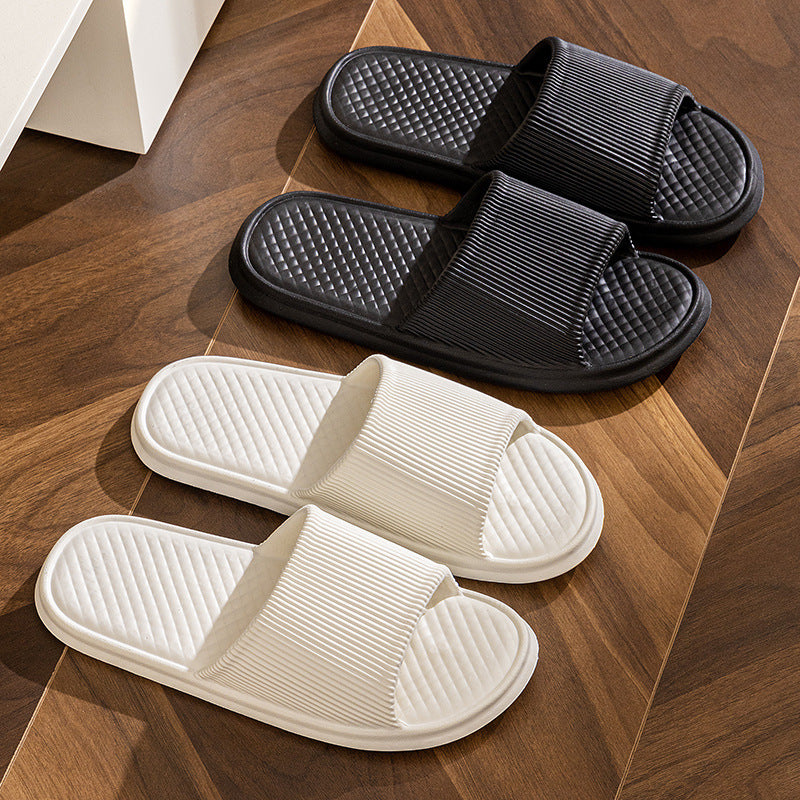Solid-color summer flip-flops for men and women with non-slip diamond and stripe patterns.