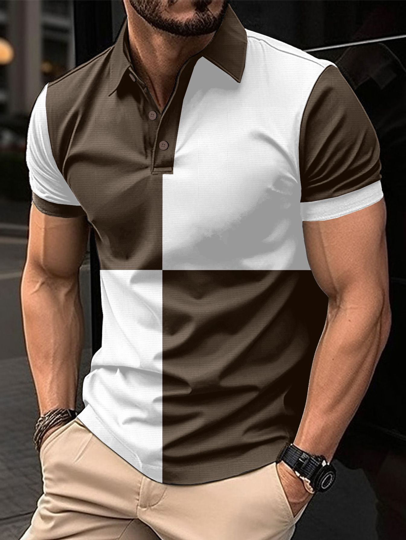 Casual short-sleeved sports polo shirt with a crew neck