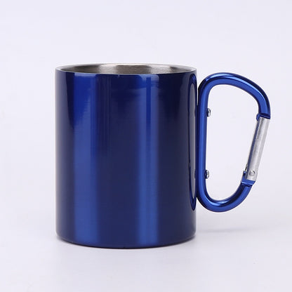 Taza de camping de doble capa de acero inoxidable, con mosquetón