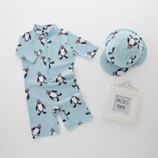 Traje de baño de una pieza para niño de manga larga con protección solar dos piezas