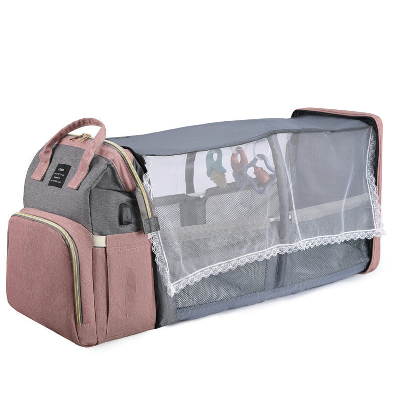 Baby diaper backpack with crib