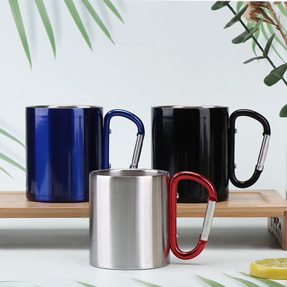 Taza de camping de doble capa de acero inoxidable, con mosquetón
