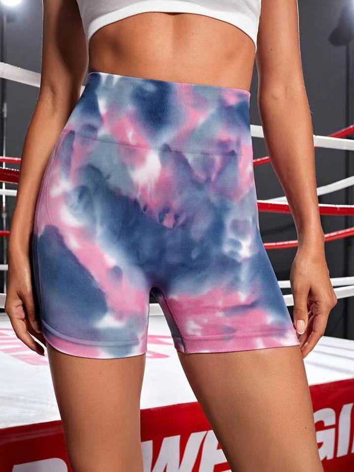 Pantalones cortos de yoga tie-dye con elevación de cadera sin costuras