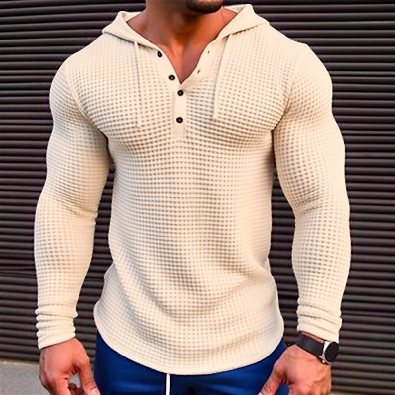 Men's Casual Long Sleeve Waffle Style Slim Fit Solid Color T-Shirt