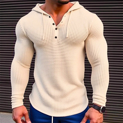 Men's Casual Long Sleeve Waffle Style Slim Fit Solid Color T-Shirt