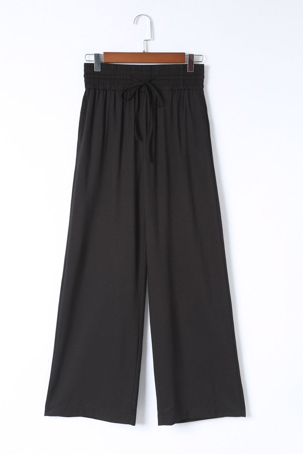 Pantalones anchos casuales con cintura elástica y cordón negro