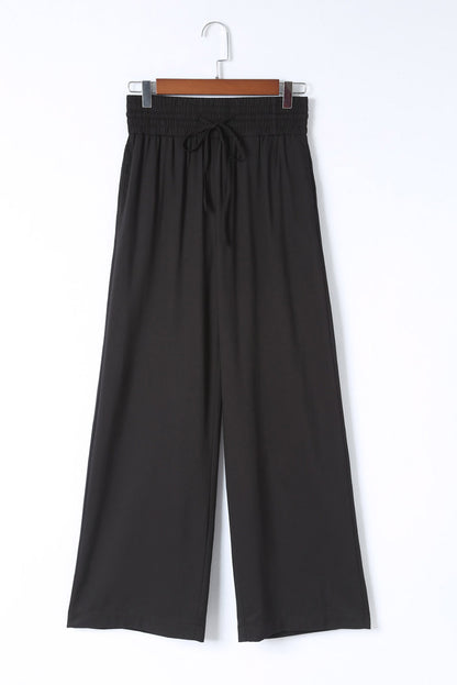 Pantalones anchos casuales con cintura elástica y cordón negro