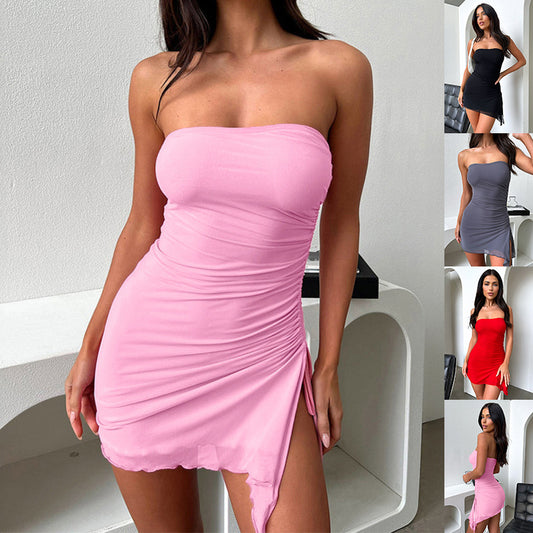 Vestido corto tubo con abertura en la parte superior  sin espalda para mujer