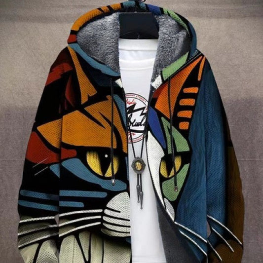 Thick windbreaker jacket with plush lining and winter print