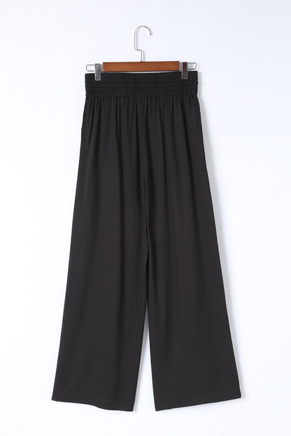Pantalones anchos casuales con cintura elástica y cordón negro