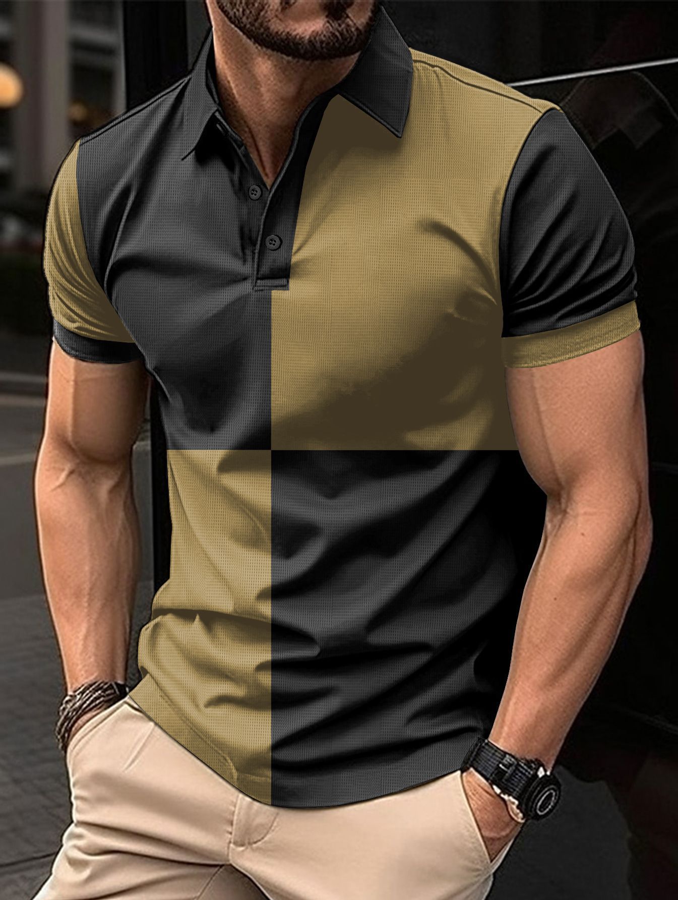 Casual short-sleeved sports polo shirt with a crew neck